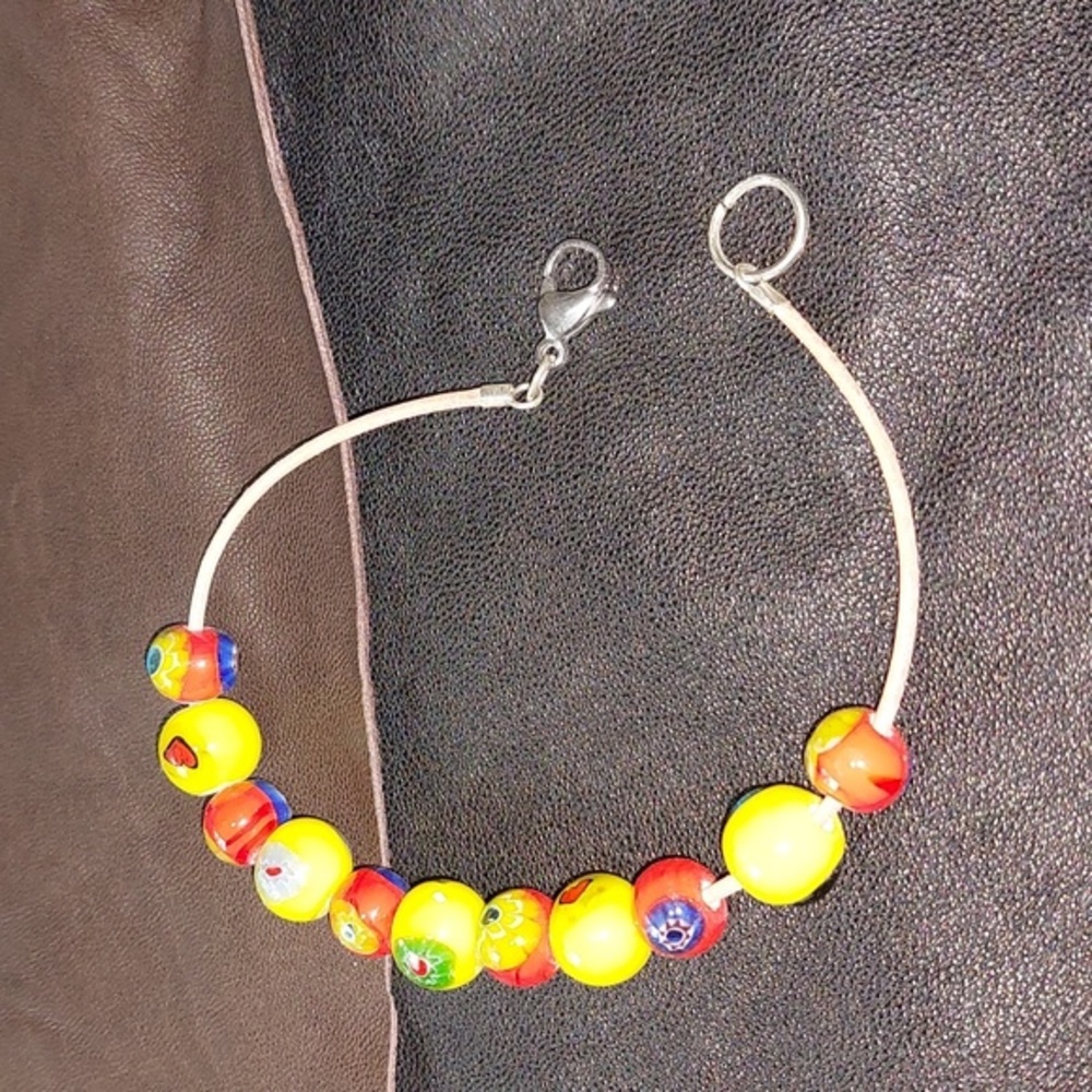 Bracelet Made with Leather and Beads From India. Handmade